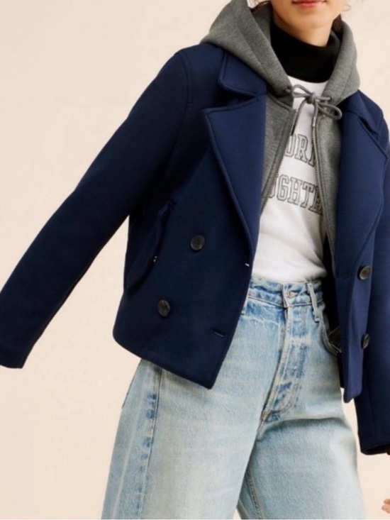 Anthropologie Jackets & Blazers - Maeve Anthropologie Twofer Hooded Peacoat Jacket Coat Navy Blue Gray XL